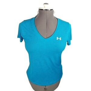 UNDER ARMOUR HEAT GEAR Shirt Semi-Fitted women Size S PIT TO PIT 18 IN BLUE